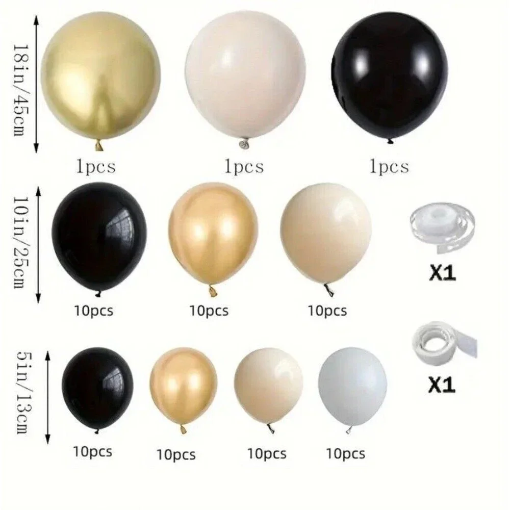 75 Piece Balloon Kit Set Arch Garland Backdrop Black Gold Sand Beige Party Decor
